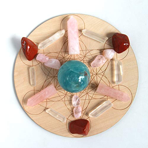 Wood Crystal Grid Altar Chakra Crystal Healing Sacred Geometry Metatron's Cube Witchcraft (A) - Metatron Store