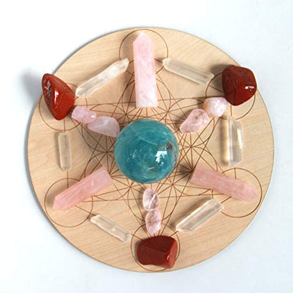 Wood Crystal Grid Altar Chakra Crystal Healing Sacred Geometry Metatron's Cube Witchcraft (A) - Metatron Store
