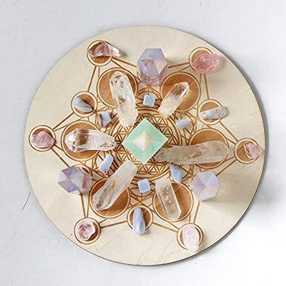 Wood Crystal Grid Altar Chakra Crystal Healing Sacred Geometry Metatron's Cube Witchcraft (A) - Metatron Store