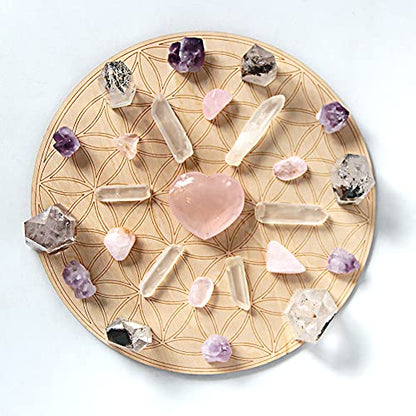 Wood Crystal Grid Altar Chakra Crystal Healing Sacred Geometry Metatron's Cube Witchcraft (A) - Metatron Store